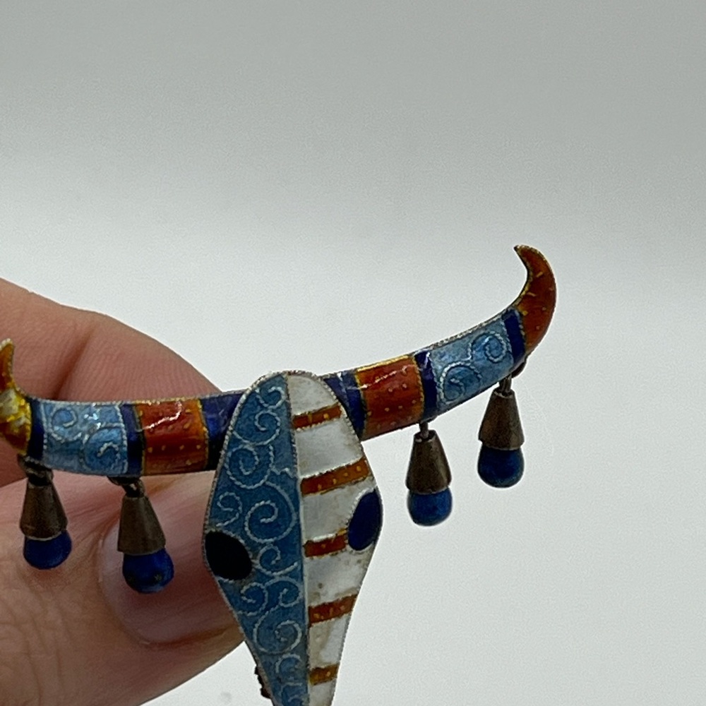Colorful Enamel Bull Skull Brooch - Picture 2 of 3